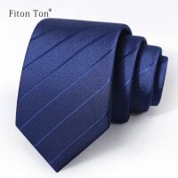 FitonTon领带拉链男正装商务8cm免打一拉得懒人西装领带礼盒装FTL0003 蓝色斜纹（拉链）