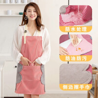 LIUIUSU日式可擦手围裙防水防油清洁罩衣简约时尚工作服男女通用 粉色