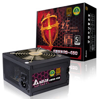 台达(Delta)额定450W 红盾系列RS450 电源(80PLUS铜牌/全电压/支持背线/主动式PFC/五年换新)