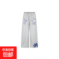 春秋季美式手套口袋字母印花贴布卫裤男女小众慵懒垂感直筒休闲裤