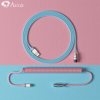 AKKO客制化机械键盘航插线大航插头弹簧螺旋式数据线伸拉金属USB+Type-C接口 樱花粉