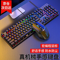 前行者游戏背光发光真机械手感键盘鼠标套装吃鸡键鼠台式有线薄膜低音网吧外设电脑笔记本办公套us外接键盘 黑色彩虹光键盘+G105游戏宏编程鼠标