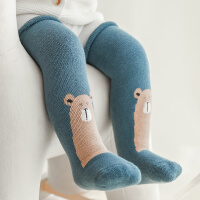 南律2双装婴儿袜子冬季宝宝长筒袜加厚保暖过膝袜松口不勒腿毛圈厚袜 2双装 蓝色小熊+卡其羊驼 均码无后跟(0-8岁）袜长约28cm