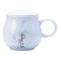 逸品春秋瓷陶瓷泡茶杯办公室带盖过滤茶杯马克杯家用水杯纪念礼品定制 苹果杯（竹）