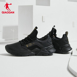 QIAODAN 乔丹 男子跑鞋 XM35200216 黑色/金色 44 革面