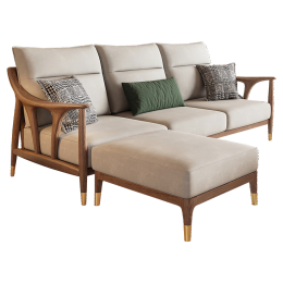 韵存家居 沙发 全实木沙发 布艺沙发 新中式白蜡木小户型客厅直排沙发 1.69米小三位（整块海绵坐垫） 标准版：透气布