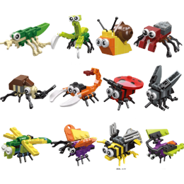 JIE STAR昆虫创意小颗粒积木拼装早教小虫子玩具幼儿园礼物 昆虫系列-10件
