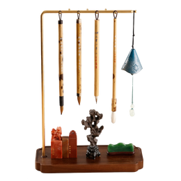 弘梅 海棠文承盘笔挂 毛笔架子实木创意新中式多功能毛笔挂架 文房四宝书法国画收纳摆件 小款 （挂6支笔）