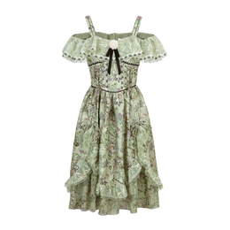 LULUALWAYS华服系列-窈窕淑女25夏季新款法式复古公主露肩连衣裙 绿色 S