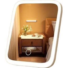 智能便携平板梳妆镜台式360度补光平面镜子桌面led化妆镜带灯镜子 随机颜色【三档变色】+长按可调节亮度