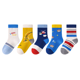 斑比儿童袜子春秋薄款中大童棉袜男孩宝宝秋冬无骨中筒袜子 BB2356 秋冬款儿童袜子 5双 0-1岁 建议脚码16码以内【12-14】