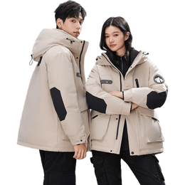 鸭鸭（YAYA）王一博同款羽绒服女2025冬季最新款冲锋外套保暖潮流工装男女同款 白迷彩色 S 【建议80-115斤】