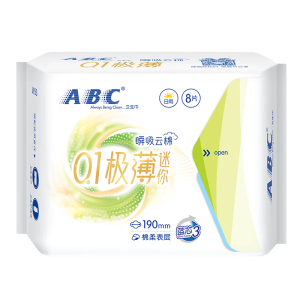 ABC卫生巾 迷你卫生巾瞬吸云棉0.1极薄棉柔 干爽轻薄190mm*8片