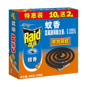 雷达（Raid）蚊香盘香家用檀香型灭蚊无烟驱蚊子老式文香宿舍接灰盘非无毒 雷达蚊香（檀香型12盘）