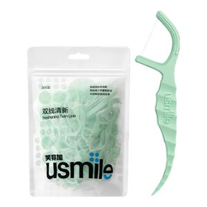 usmile笑容加 小海马牙线棒（双线清新）200支/袋 舒适洁齿 超细牙签