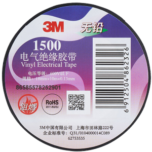 3M电工绝缘胶带汽修线束胶带家装无铅耐磨防潮 黑色 单个装 1500#