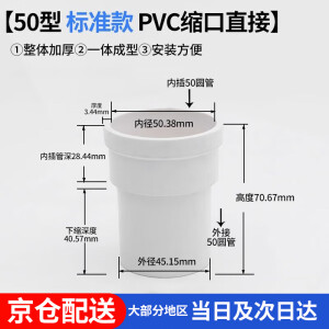 百蒂安50/75/110PVC其他内外插直接雨水下水管子缩口内接延长快速接头 50内外插直接【标准款】