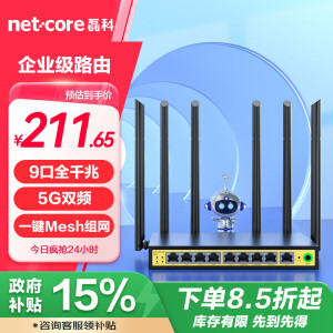 磊科（netcore）B11全千兆9口企业级无线路由器 1200M双频5G多WAN口 家用商用高速路由WiFi穿墙/多运营商接入