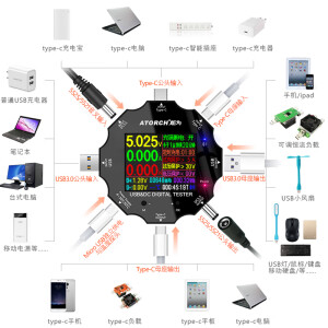 适用于UD18直流DC测试仪USB电压表电流表检测仪Type-c PD快充功率计 UD18主机+USB公母转鳄鱼夹线 公