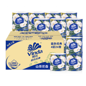 维达（Vinda）有芯卷纸 蓝色经典4层140克*24卷 山茶花香 厚韧大分量纸巾整箱