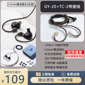 锐可余音GY20金属入耳式有线耳机HIFI音效无损三频均衡运动单元发烧音质DIY音乐耳机可换线手机电脑平板用 GY-20+TC-02带麦线 双线版