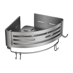 优·洁·家卫生间置物架免打孔加厚太空铝三角篮厕所浴室挂架转角壁挂收纳 枪灰单层带钩下杆【加高加厚】