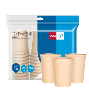 得力（deli）纸杯一次性水杯加厚食品级竹纤维原浆228ml防烫杯子饮料