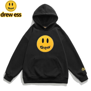 Drew Ess【正品】卫衣秋冬季男女情侣装棉重磅连帽宽松加绒潮牌流笑脸外套 黑色【男女同款】 2XL