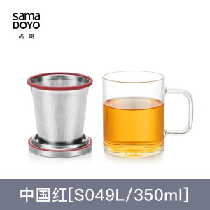 尚明（SAMADOYO）耐热加厚玻璃茶杯茶水分离过滤泡茶杯带盖水杯家用办公带把喝茶杯 350ML红