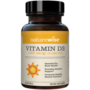自然薇萃（naturewise）阳光瓶维生素D3软胶囊5000IU 90粒/瓶活性vd3男女备孕成人补钙
