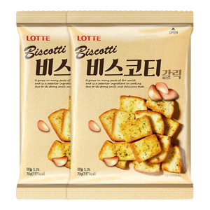 乐天 （LOTTE）非油炸蒜香味烤面包片70g*2袋装休闲酥脆韩国进口零食烤馍片