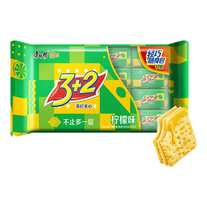 康师傅 3+2苏打夹心饼干 柠檬味300g 休闲零食 早餐下午茶