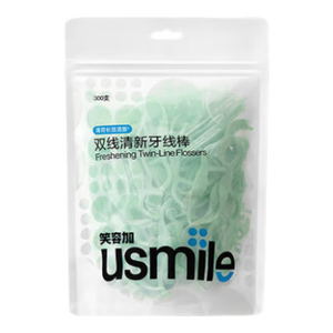 usmile笑容加 小海马牙线棒（双线清新）300支/袋 舒适洁齿 超细牙签