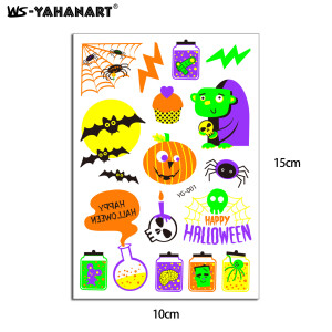 WS新款万圣节鬼节荧光卡通纹身贴脸部发光南瓜儿童纹身贴纸 YG-001 10.5*15cm