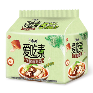 康师傅方便面 爱吃素 什锦蘑菇面100g*5袋 泡面袋装速食 不含五辛素食