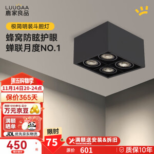 鹿家良品（LUUGAA）无主灯/斗胆灯明装射灯可调角度防眩护眼客厅吊顶用卧室照明灯具 护眼|4头|40W|4000K|全黑色款