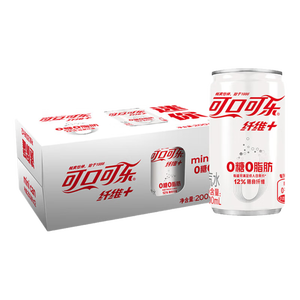 可口可乐（Coca-Cola）纤维+无糖零热量 汽水 碳酸饮料 200ml*12罐 整箱装