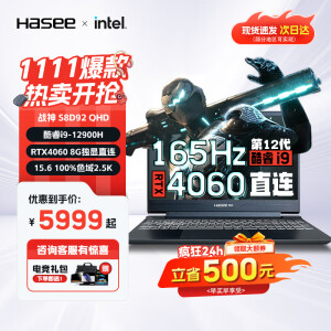 神舟（HASEE）(HASEE)战神S8 系列英特尔酷睿i5+i7+i9/RTX4050/RTX4060 游戏本 笔记本电脑 S8D92 QHD/i9-12900H/4060 32G/1T