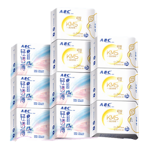 ABC KMS棉柔日用组合10包80片(轻透薄40片+纤薄40片) 卫生巾套装