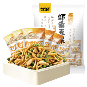 甘源牌鲜虾味虾条豆果500g休闲零食花生青豌豆儿童膨化食品追剧小零食
