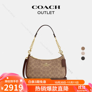 蔻驰（COACH）【新品】女士经典标志老花TERI单肩斜挎包休闲官方 IM/棕黄色/棕色