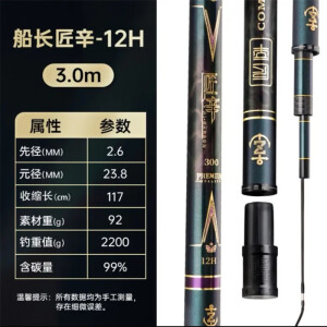 船长漂船长匠辛鱼竿碳素轻硬5H-20.5H钓鱼竿19调28调高碳台钓竿鲫鲤罗非 3m 12H-19调