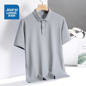 真维斯（Jeanswest）夏季POLO衫男士短袖衣服男国潮帅气翻领夏装冰丝薄款体恤上衣服 浅灰 L