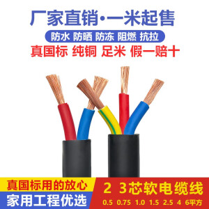 OILOE国标纯铜电线2芯0.75 1 1.5 2.5 4 6平方3芯防冻防晒防水电缆软线 国标纯铜3芯4平方 100米