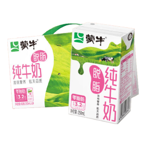 蒙牛脱脂纯牛奶250ml*24盒 零脂肪轻负担 自律轻生活（礼盒装）