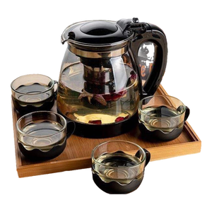 【京东物流】茶壶套装整套茶具大容量玻璃茶杯带滤网耐高温泡茶具 1000ML一壶+四杯套装【无茶盘】