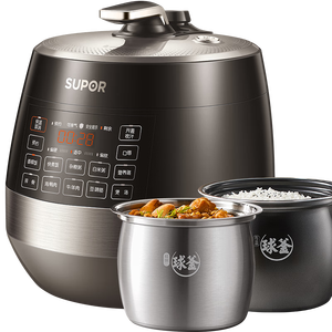 苏泊尔（SUPOR）电压力锅双胆0涂层钢胆不锈钢胆 电高压锅升家用高压锅大容量智能预约高压锅电饭煲电饭锅 精钢双胆球釜 5L