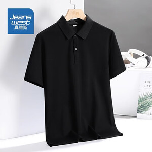真维斯（Jeanswest）夏季POLO衫男士短袖衣服男国潮帅气翻领夏装冰丝薄款体恤上衣服 黑色 XL