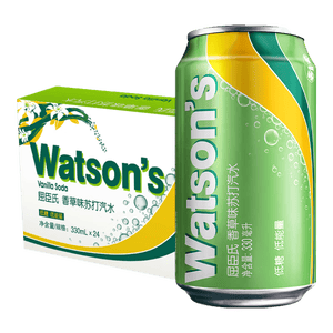屈臣氏（Watsons）苏打水香草味含汽气泡水饮料0脂低糖低卡聚会调酒330mL*24罐整箱