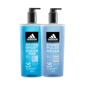 阿迪达斯 （adidas）男士沐浴露洗发水洗面奶三效合一套装 运动舒缓600ml+热情600ml